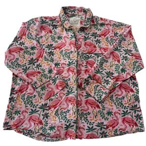 Printfresh Flamingo Pajama Top Pink Organic Cotton Button Down Shirt Women's 2X